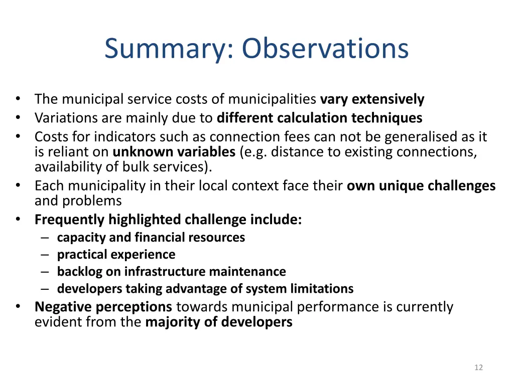 summary observations