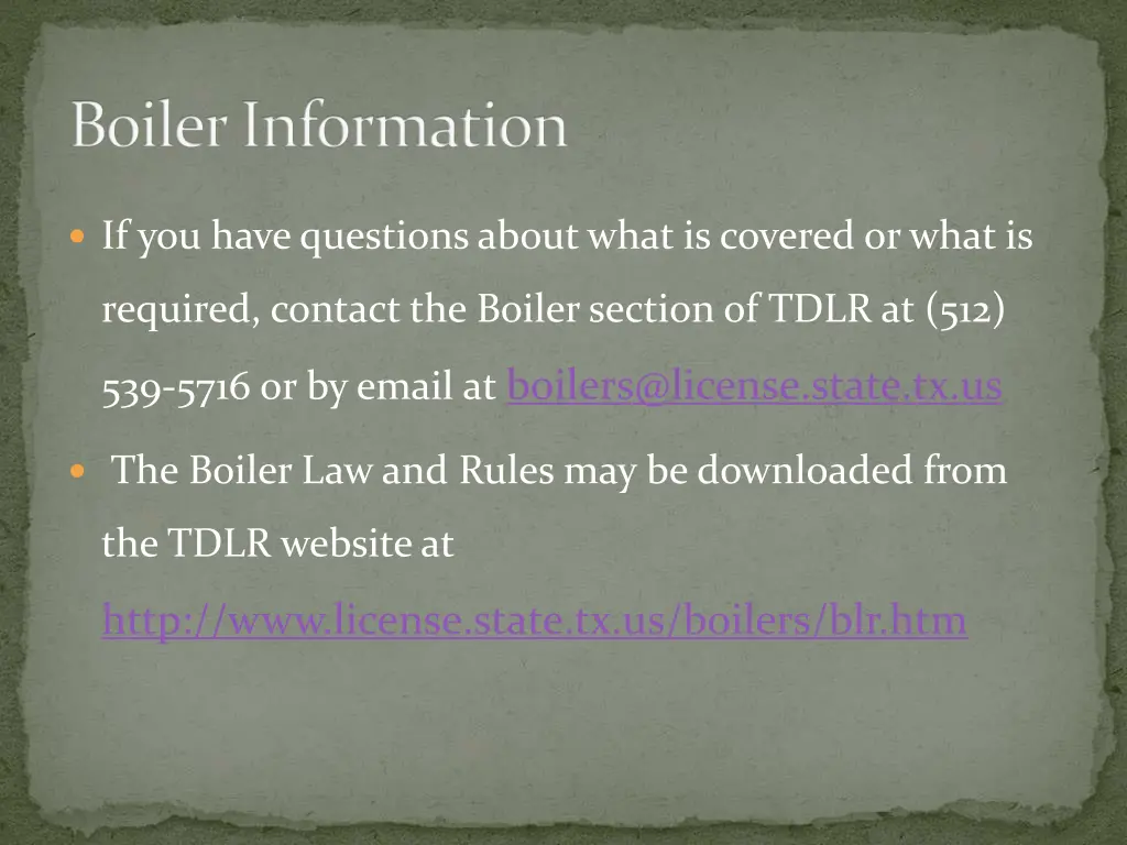 boiler information