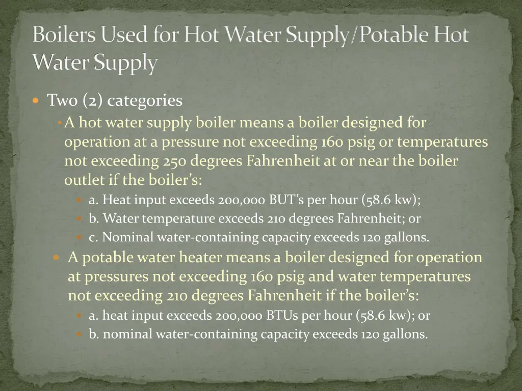 boilers used for hot water supply potable