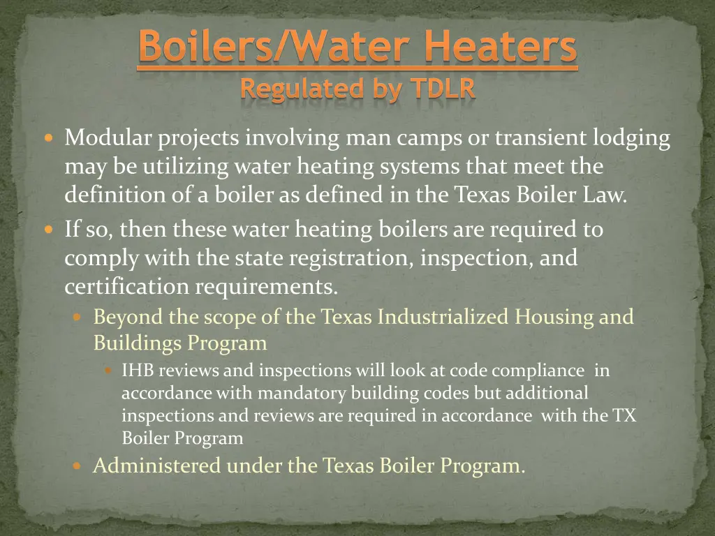 boilers water heaters regulated by tdlr