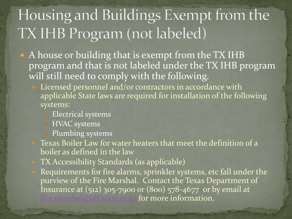 housing and buildings exempt from