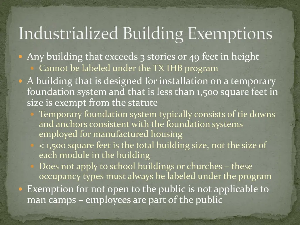 industrialized building exemptions