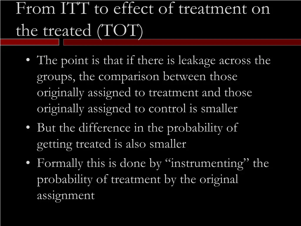 from itt to effect of treatment on the treated tot