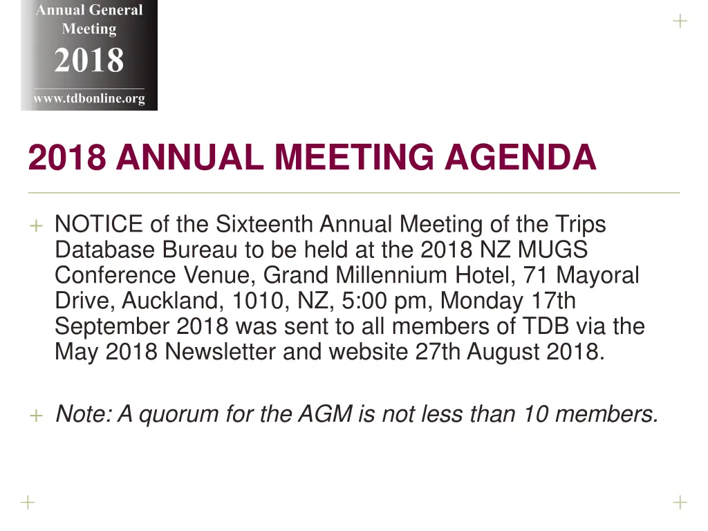 annual general meeting 2018 www tdbonline org 1