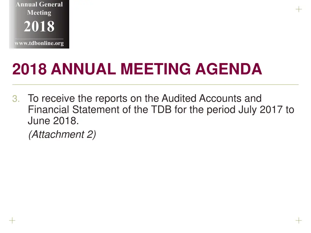 annual general meeting 2018 www tdbonline org 3