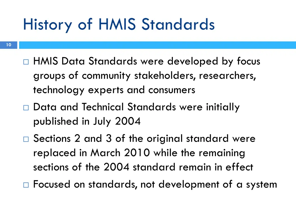 history of hmis standards