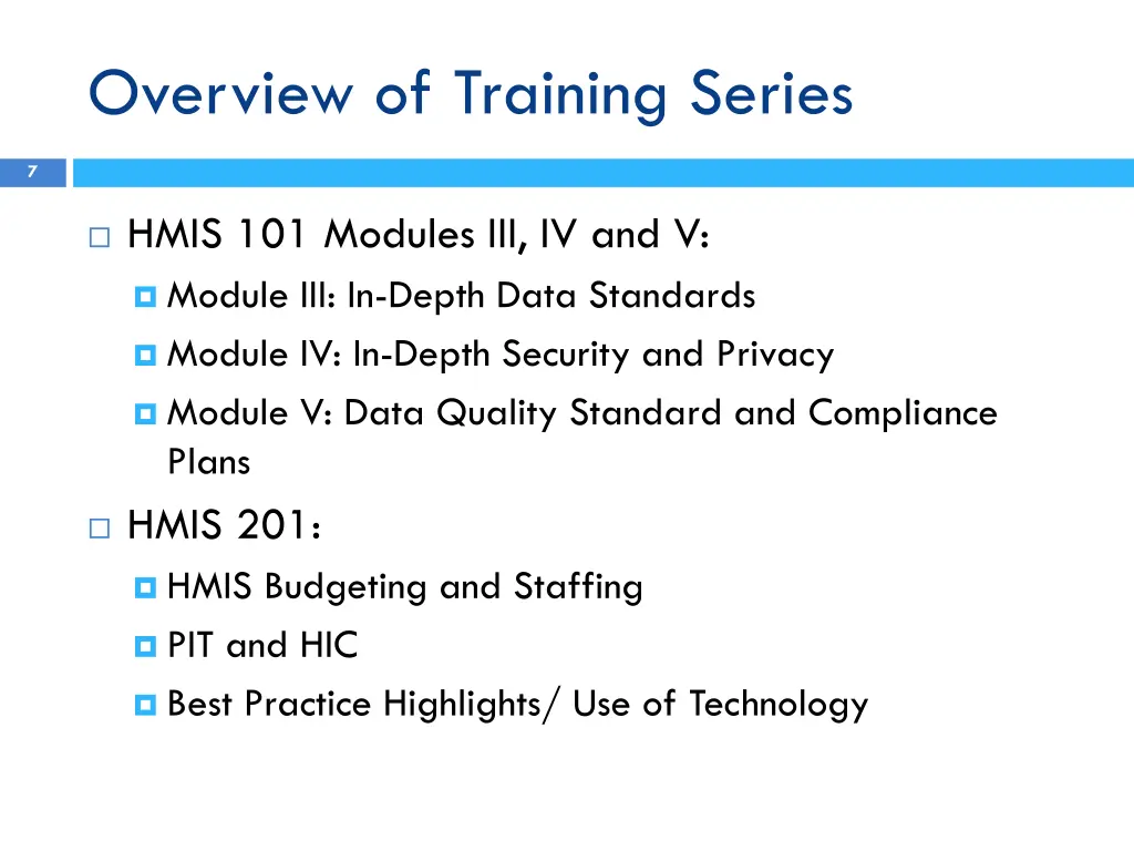 overview of training series