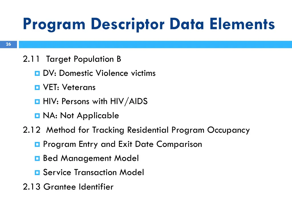 program descriptor data elements 10