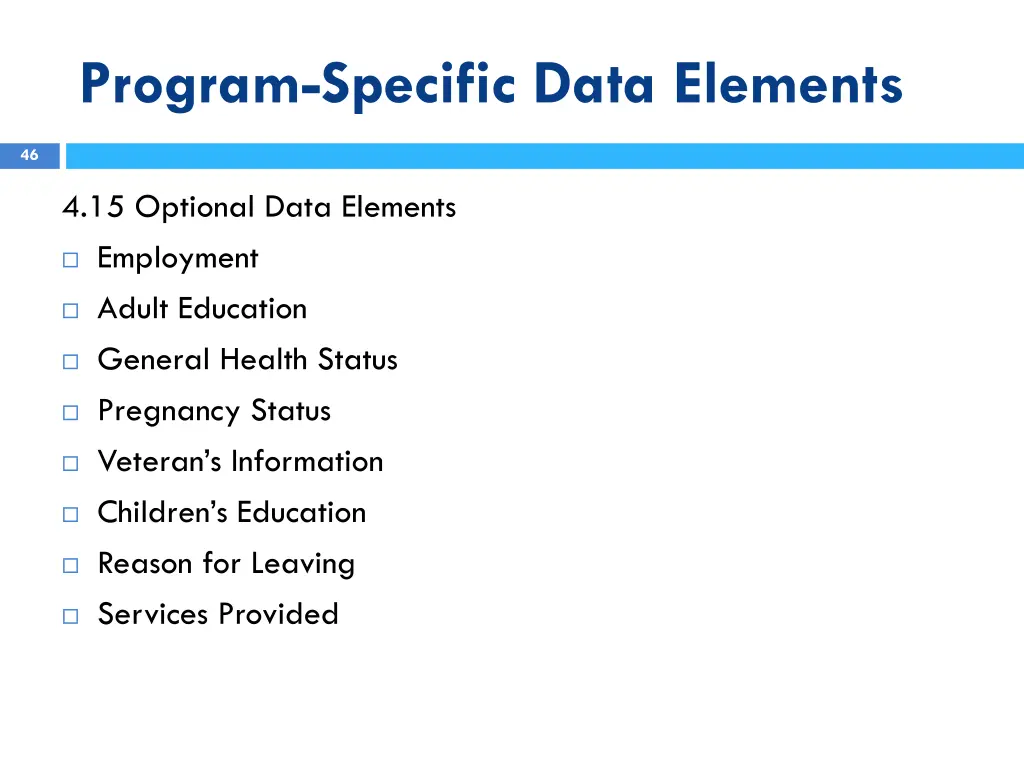 program specific data elements 10