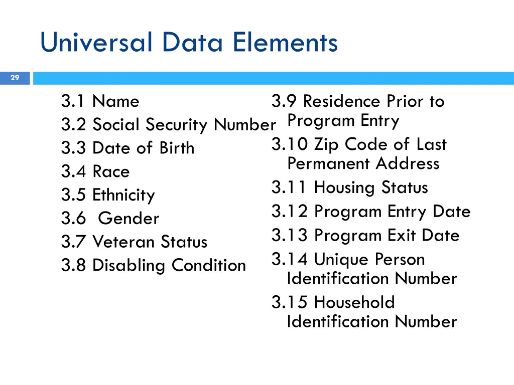 universal data elements 1