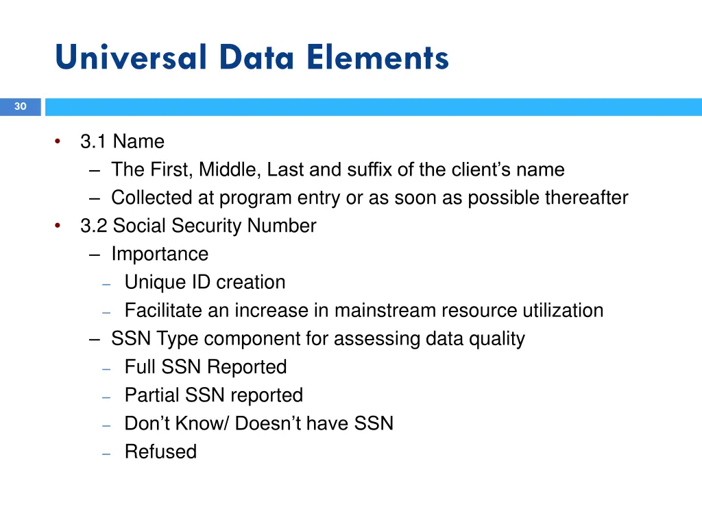 universal data elements 2