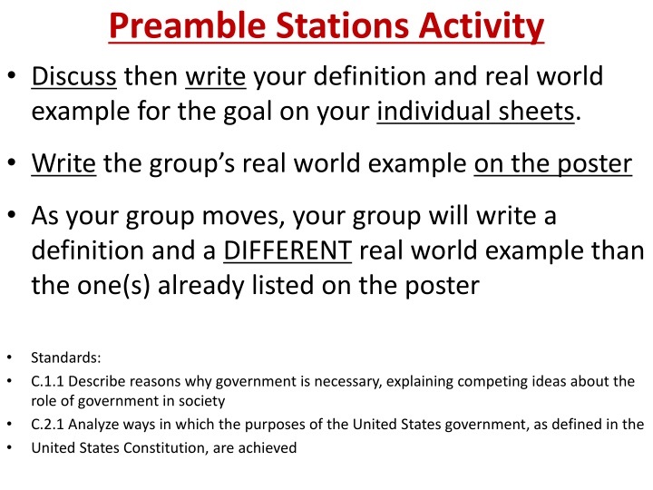 preamble stations activity discuss then write