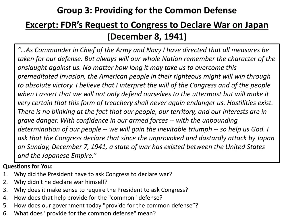 group 3 providing for the common defense excerpt