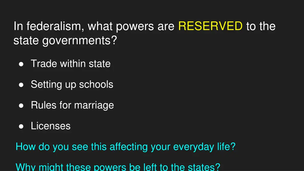 in federalism what powers are reserved