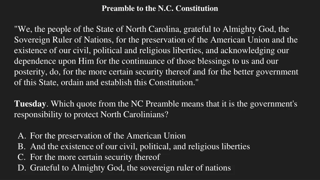 preamble to the n c constitution 1