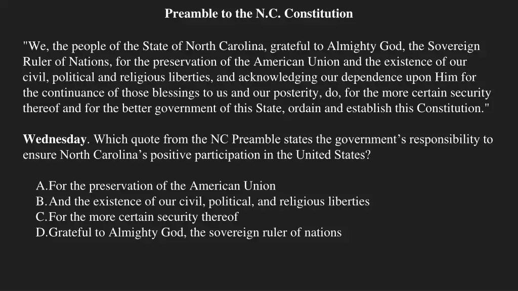 preamble to the n c constitution 2