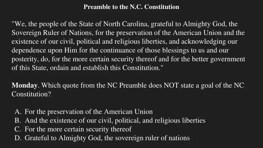 preamble to the n c constitution