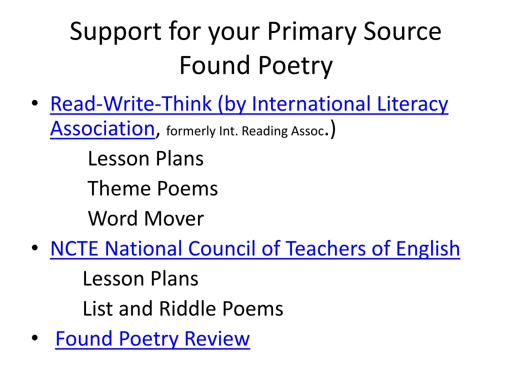 support for your primary source found poetry read