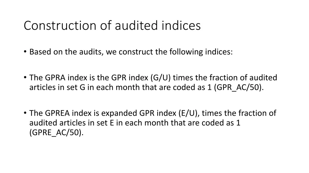 construction of audited indices