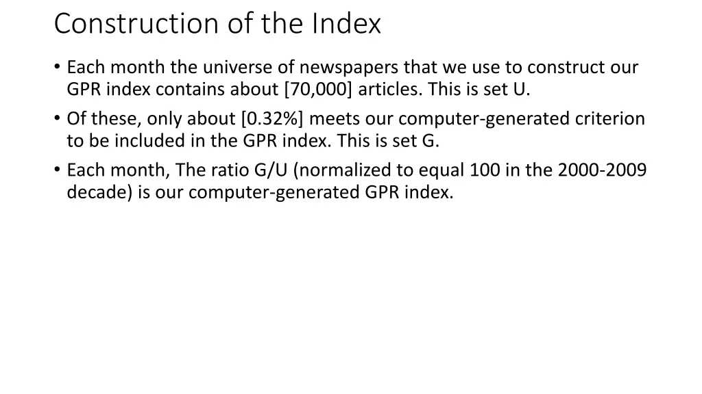 construction of the index