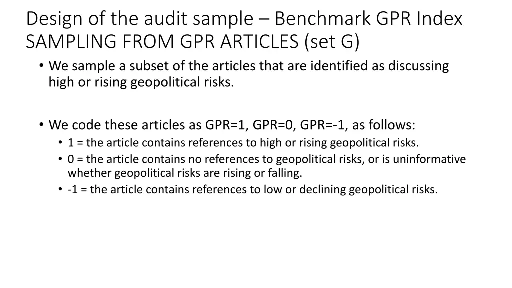 design of the audit sample benchmark gpr index