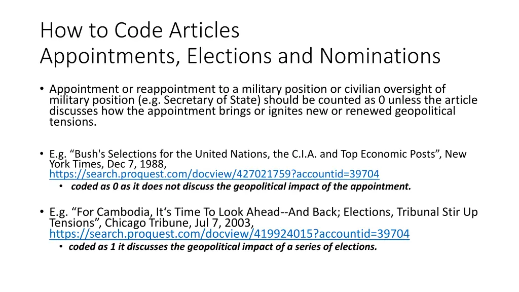 how to code articles appointments elections