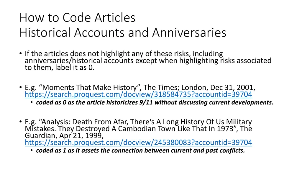 how to code articles historical accounts