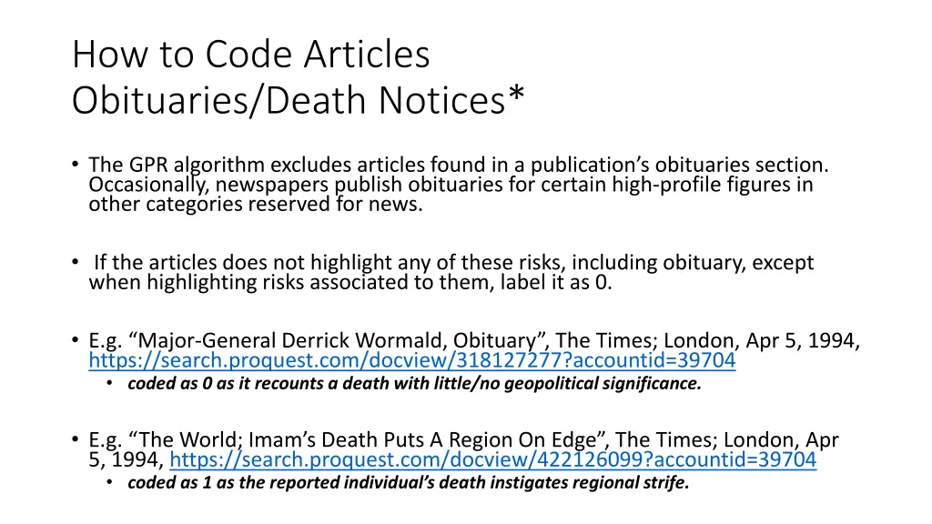 how to code articles obituaries death notices