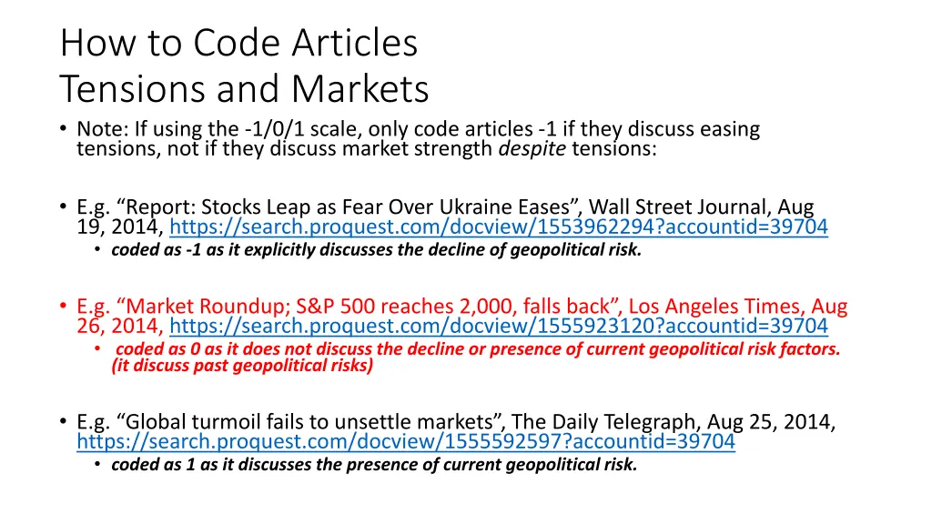 how to code articles tensions and markets note