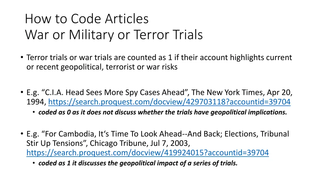 how to code articles war or military or terror