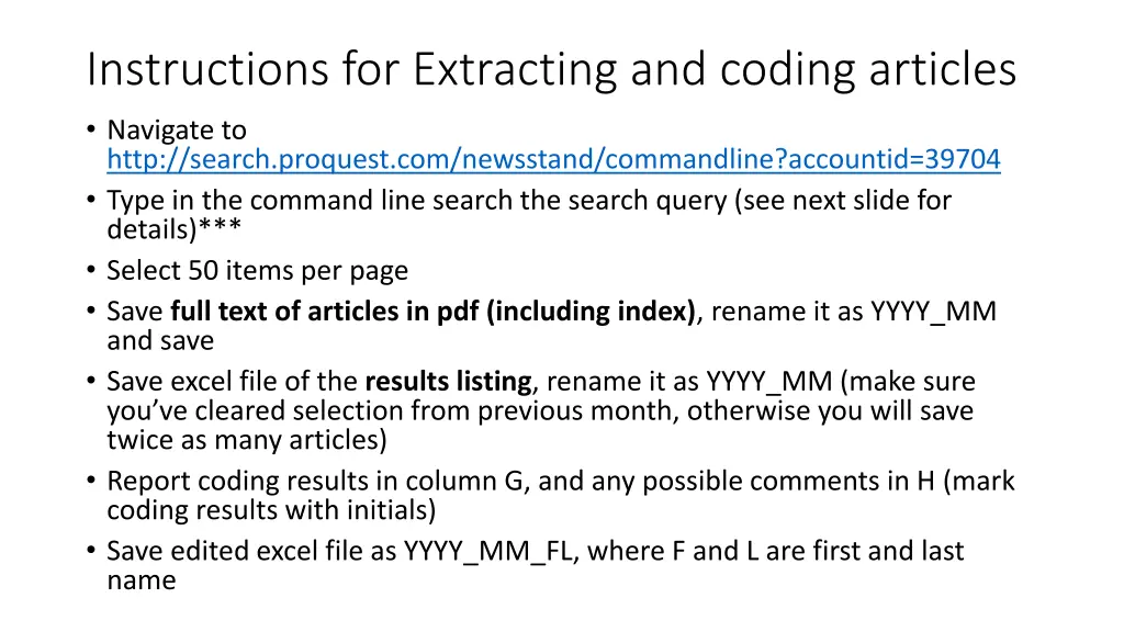 instructions for extracting and coding articles