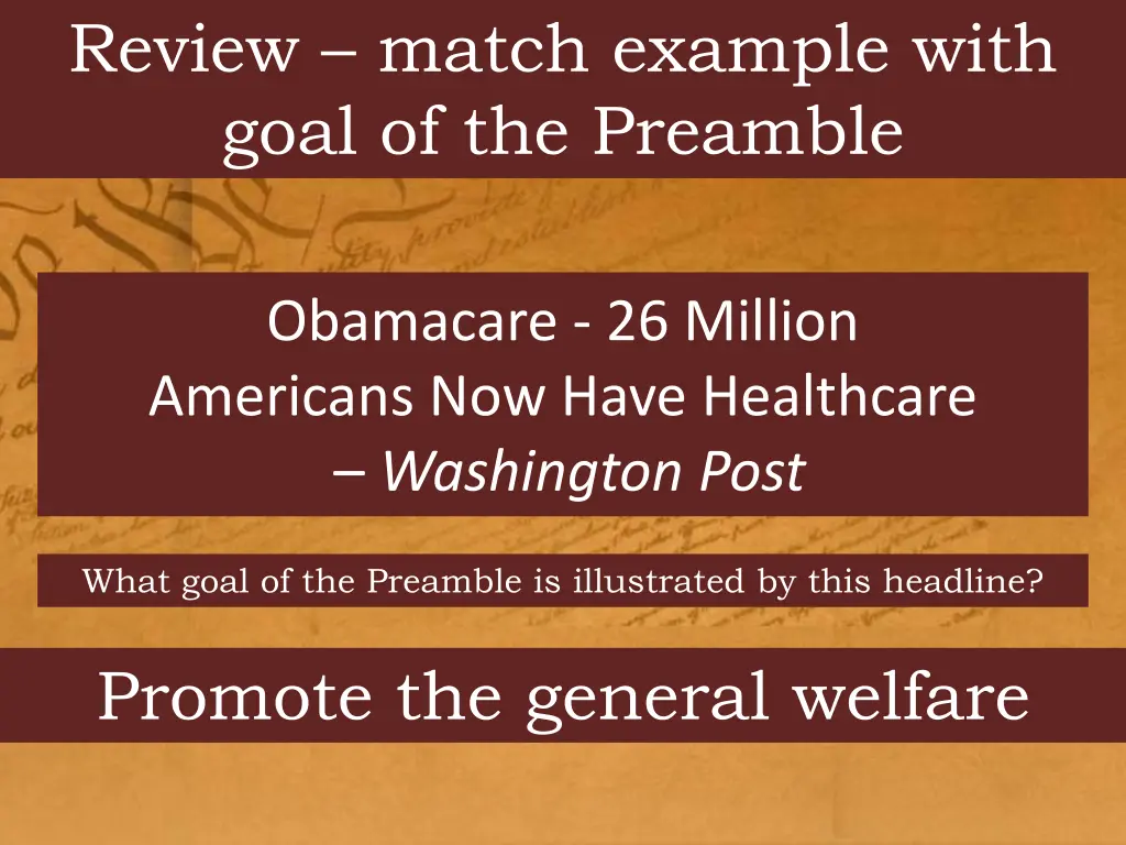 review match example with goal of the preamble 1