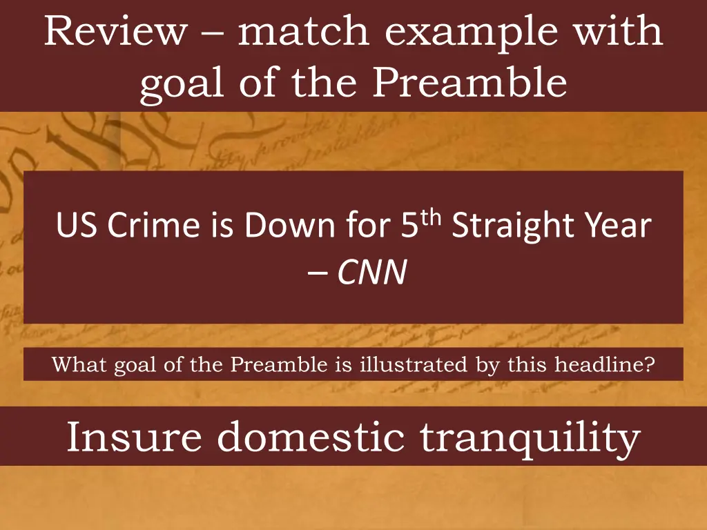 review match example with goal of the preamble 2