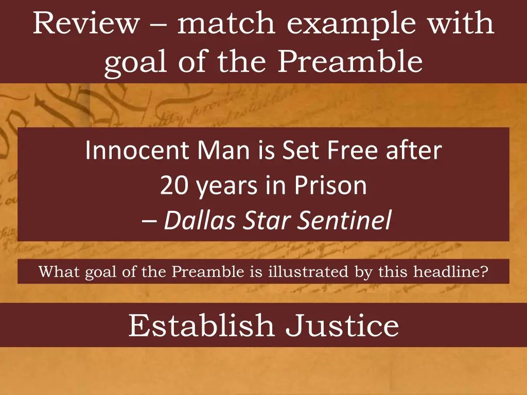 review match example with goal of the preamble 3