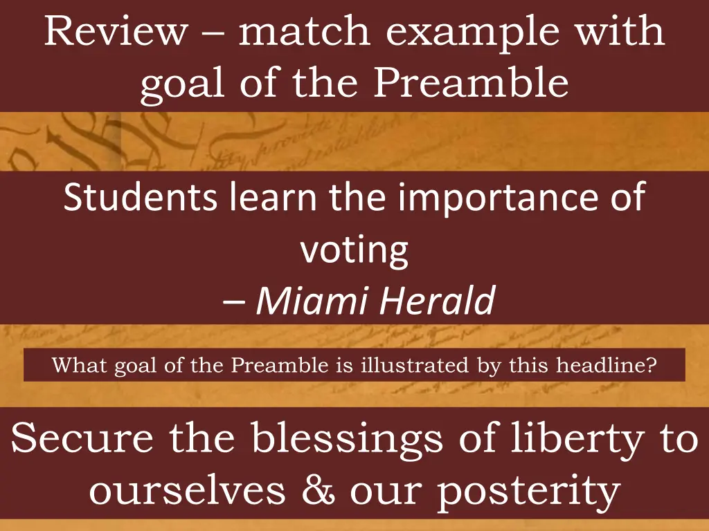 review match example with goal of the preamble 4