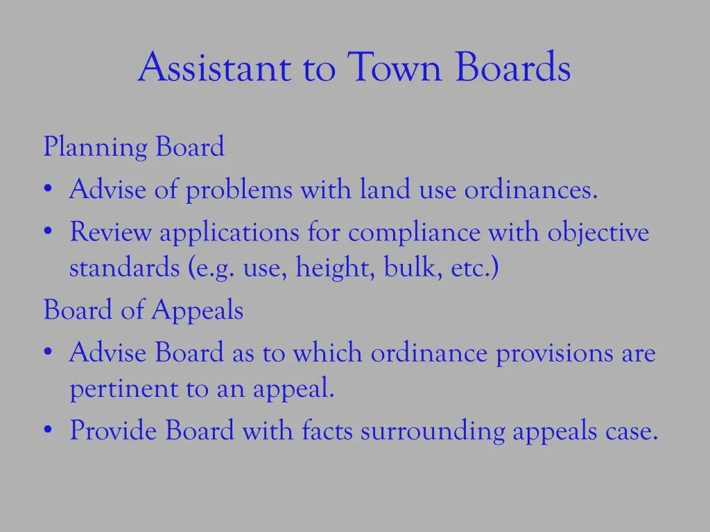 assistant to town boards