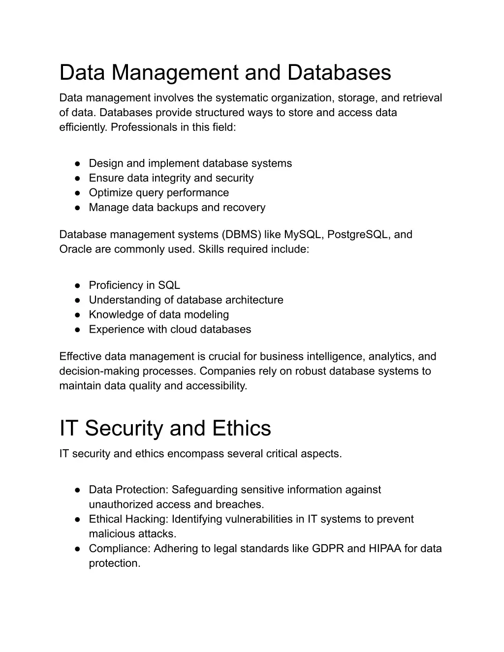 data management and databases