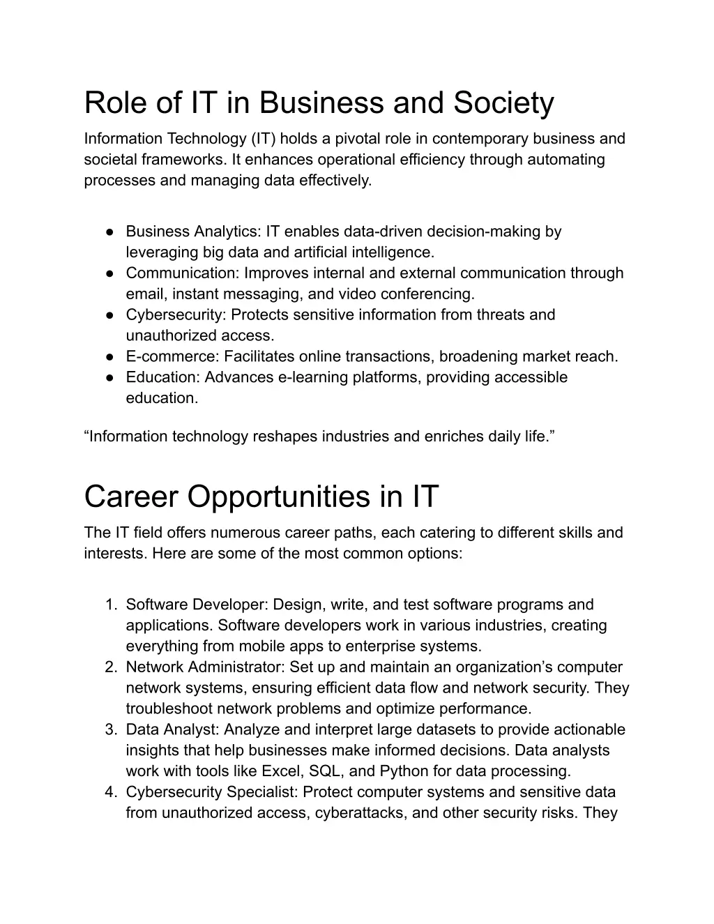 role of it in business and society