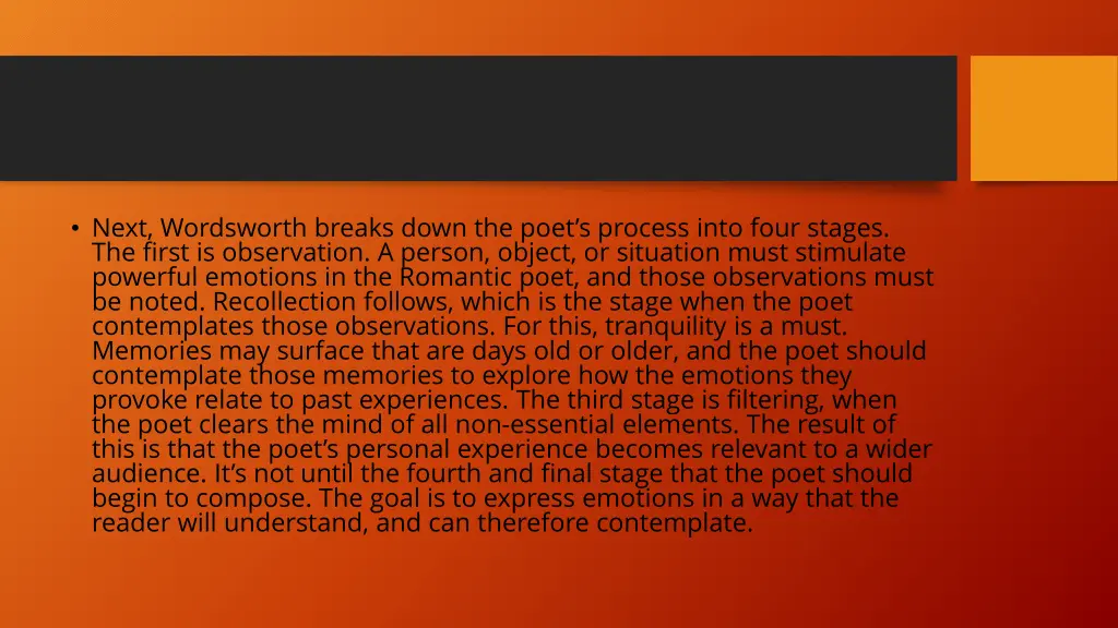 next wordsworth breaks down the poet s process