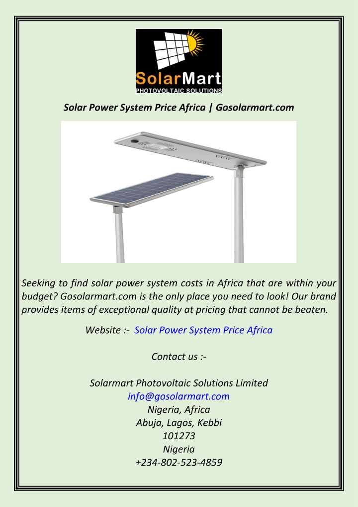 solar power system price africa gosolarmart com