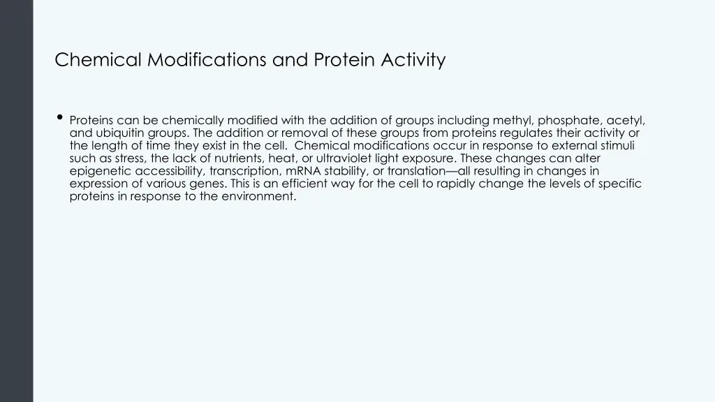 chemical modifications and protein activity