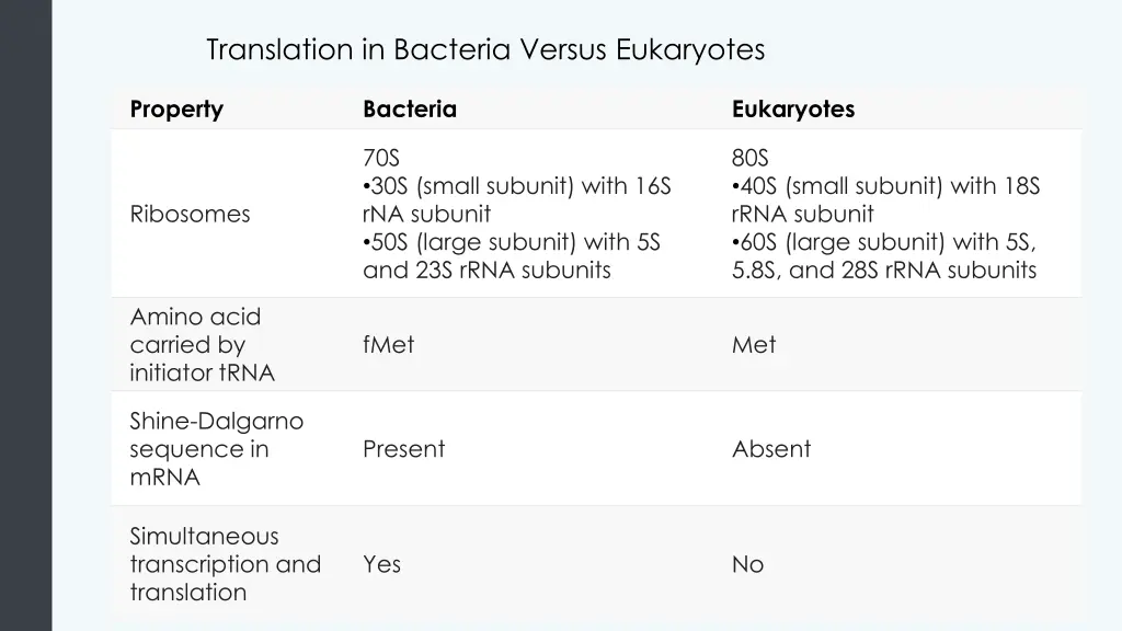 translation in bacteria versus eukaryotes