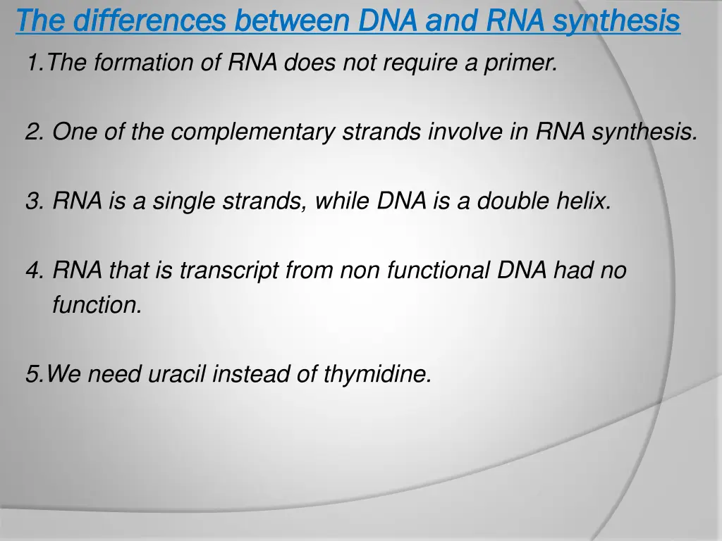 the differences between dna and rna synthesis