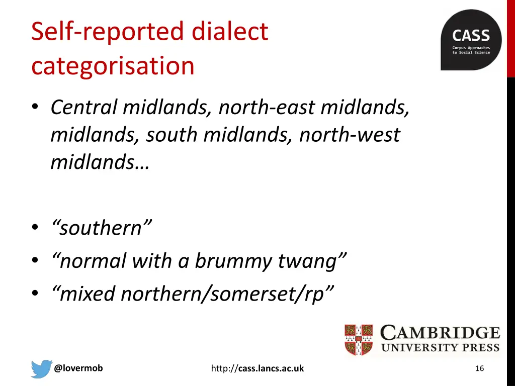 self reported dialect categorisation