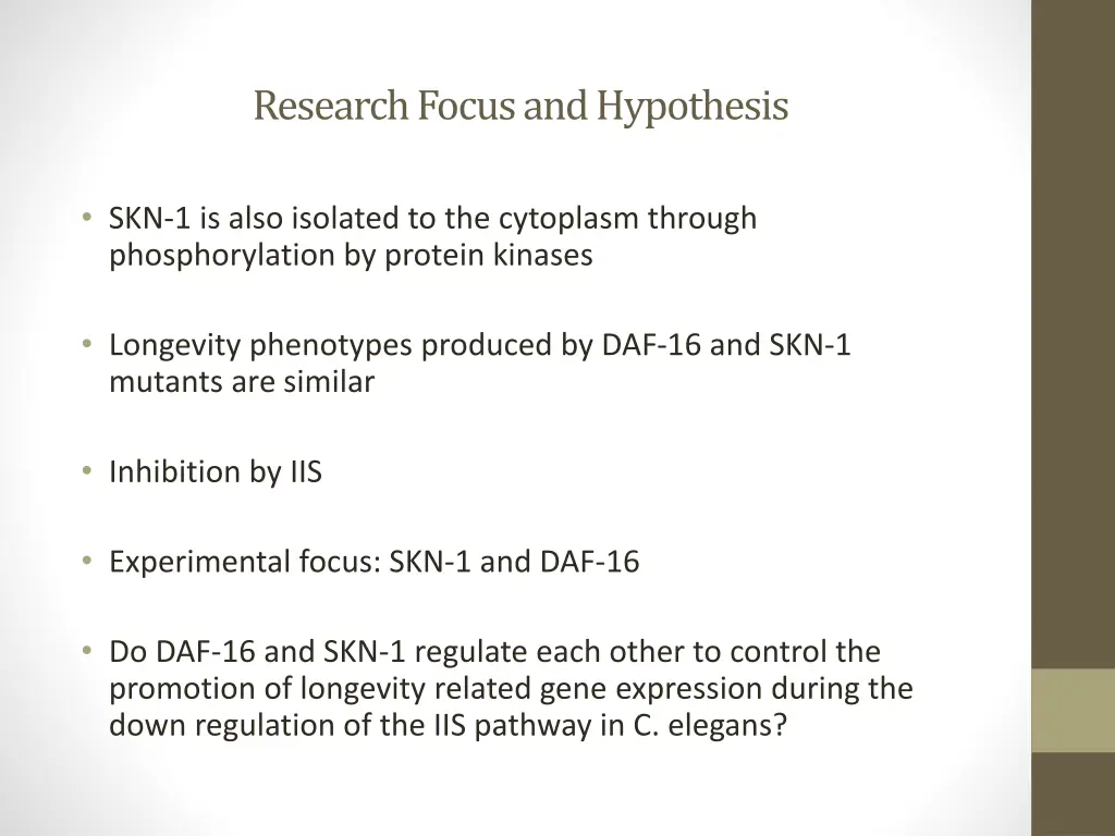 research focus and hypothesis