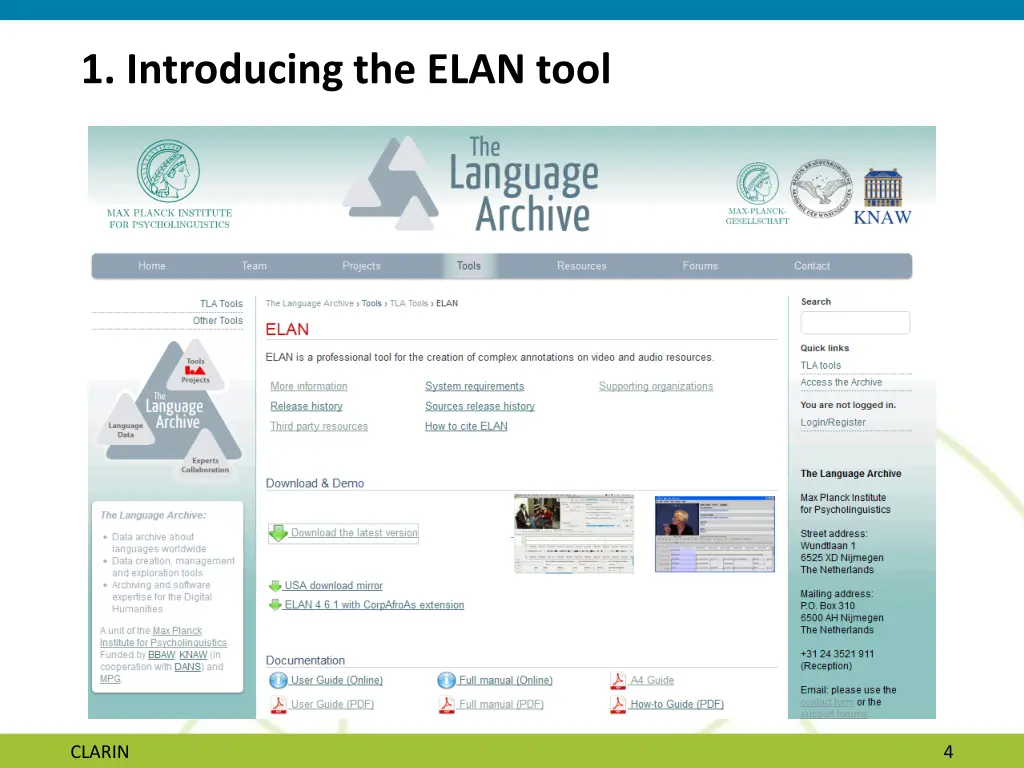 1 introducing the elan tool 1