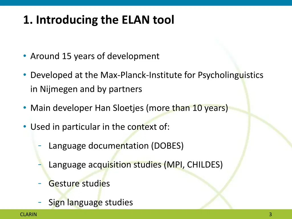 1 introducing the elan tool