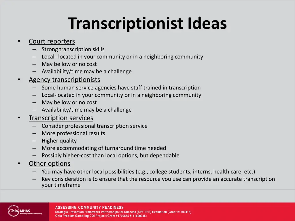 transcriptionist ideas