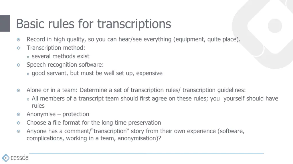 basic rules for transcriptions