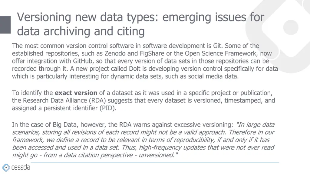 versioning new data types emerging issues